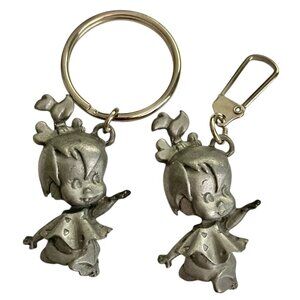 Vintage Pebbles Flintstone Zipper Pull Keychain Set Warner Bros Purse Bag Charm